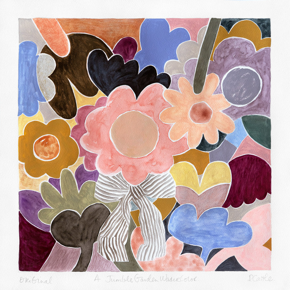 A JUMBLE GARDEN WATERCOLOUR
