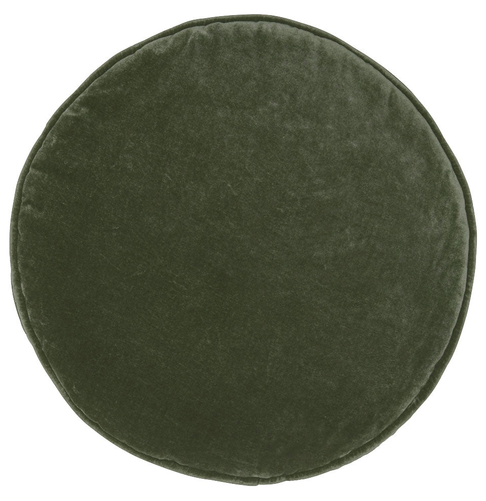 OLIVE VELVET PENNY ROUND CUSHION