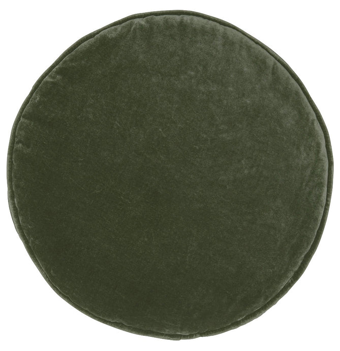 OLIVE VELVET PENNY ROUND CUSHION