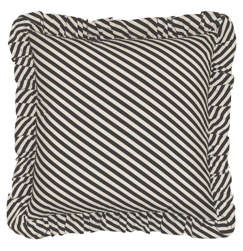 LICORICE PINSTRIPE RUFFLE CUSHION
