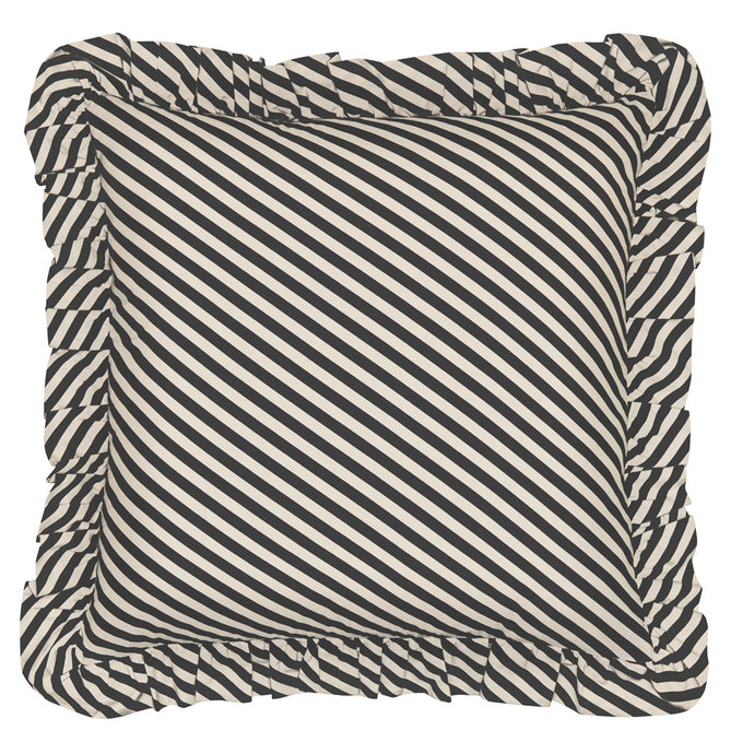 LICORICE PINSTRIPE RUFFLE CUSHION