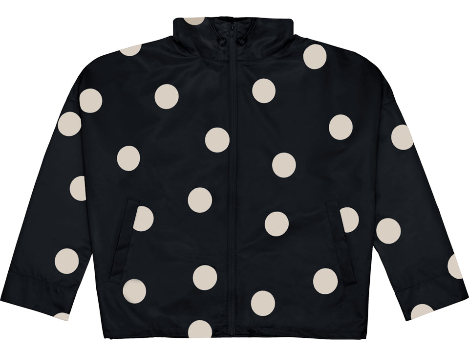 BLACK AND WHITE POLKA RAINCOAT