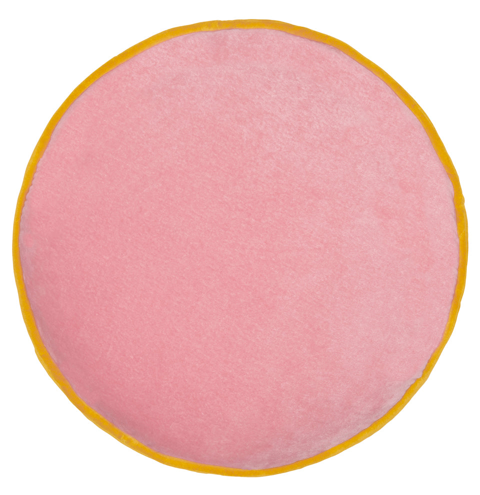 BABY PINK TRIM VELVET ROUND CUSHION