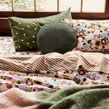OLIVE VELVET PENNY ROUND CUSHION