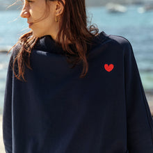 HEART embroidered classic navy cotton fleece lined boxy fit sweater