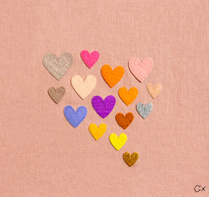 15 RAINBOW HEARTS ON BLUSH LINEN
