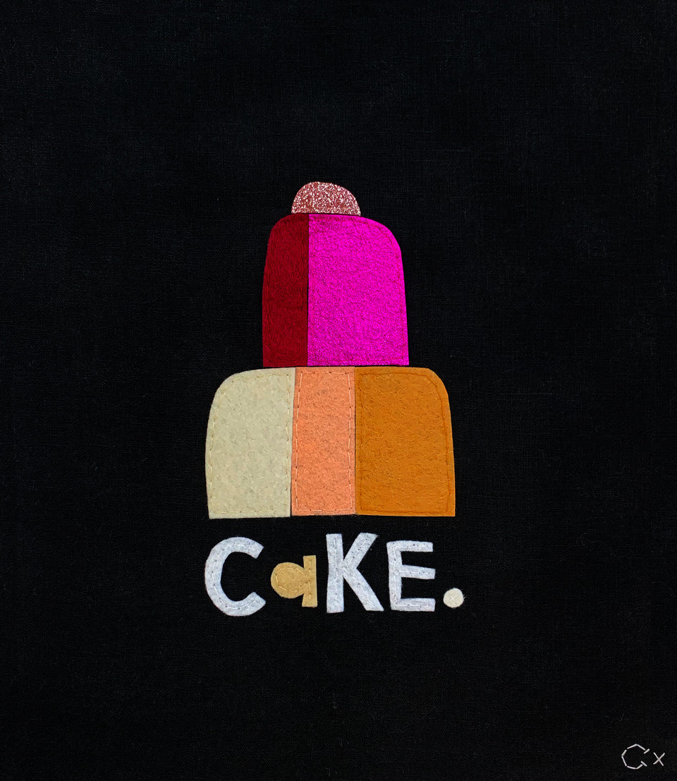Cake Embroidery by Rachel Castle. 330mm w x 370mm h