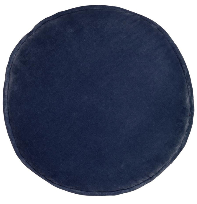 FRENCH NAVY VELVET PENNY ROUND CUSHION BY CASTLE
