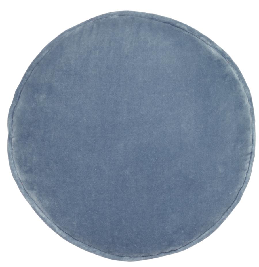 DUSTY BLUE VELVET PENNY ROUND CUSHION BY CASTLE