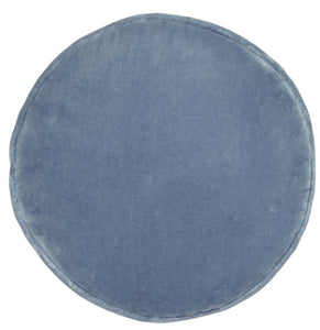 DUSTY BLUE VELVET PENNY ROUND CUSHION BY CASTLE
