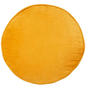 YELLOW VELVET PENNY ROUND CUSHION BY CASTLE