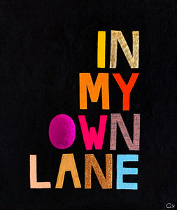 In My Own Lane Embroidery by Rachel Castle. 350mm w x 410mm h