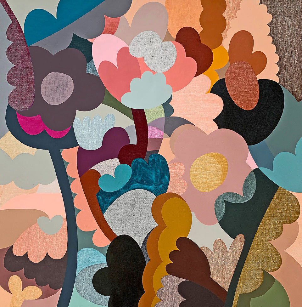 Jumble Garden 4 painting by Rachel Castle. 1000mm w x 1000mm h