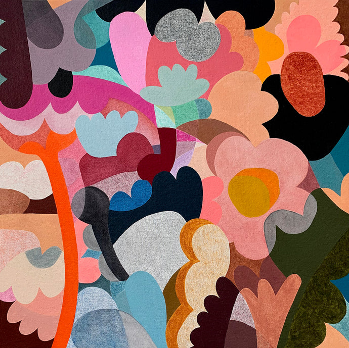 Little Jumble Garden painting by Rachel Castle. 620mm w x 620mm h
