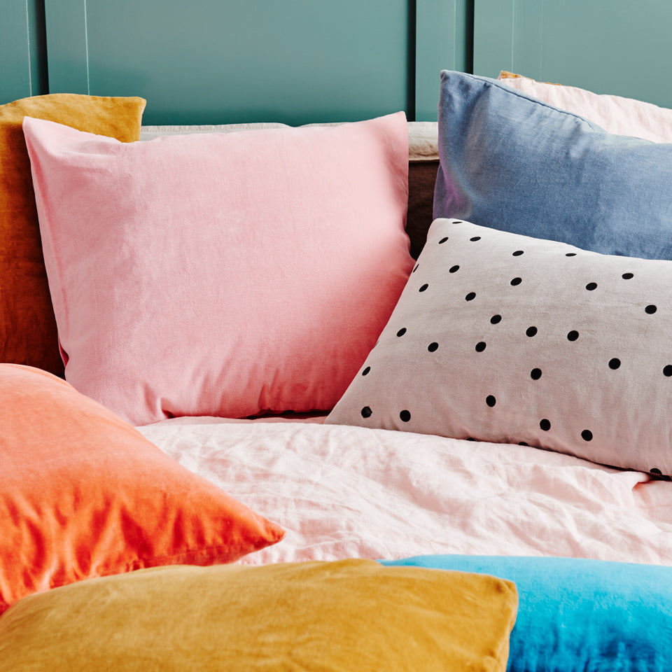 DUSTY BLUE VELVET EUROPEAN PILLOWCASE CASTLE