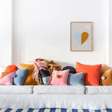 Rainbow Cushion Sofa by Castle. Velvet Cushion Covers. Cosy sofa